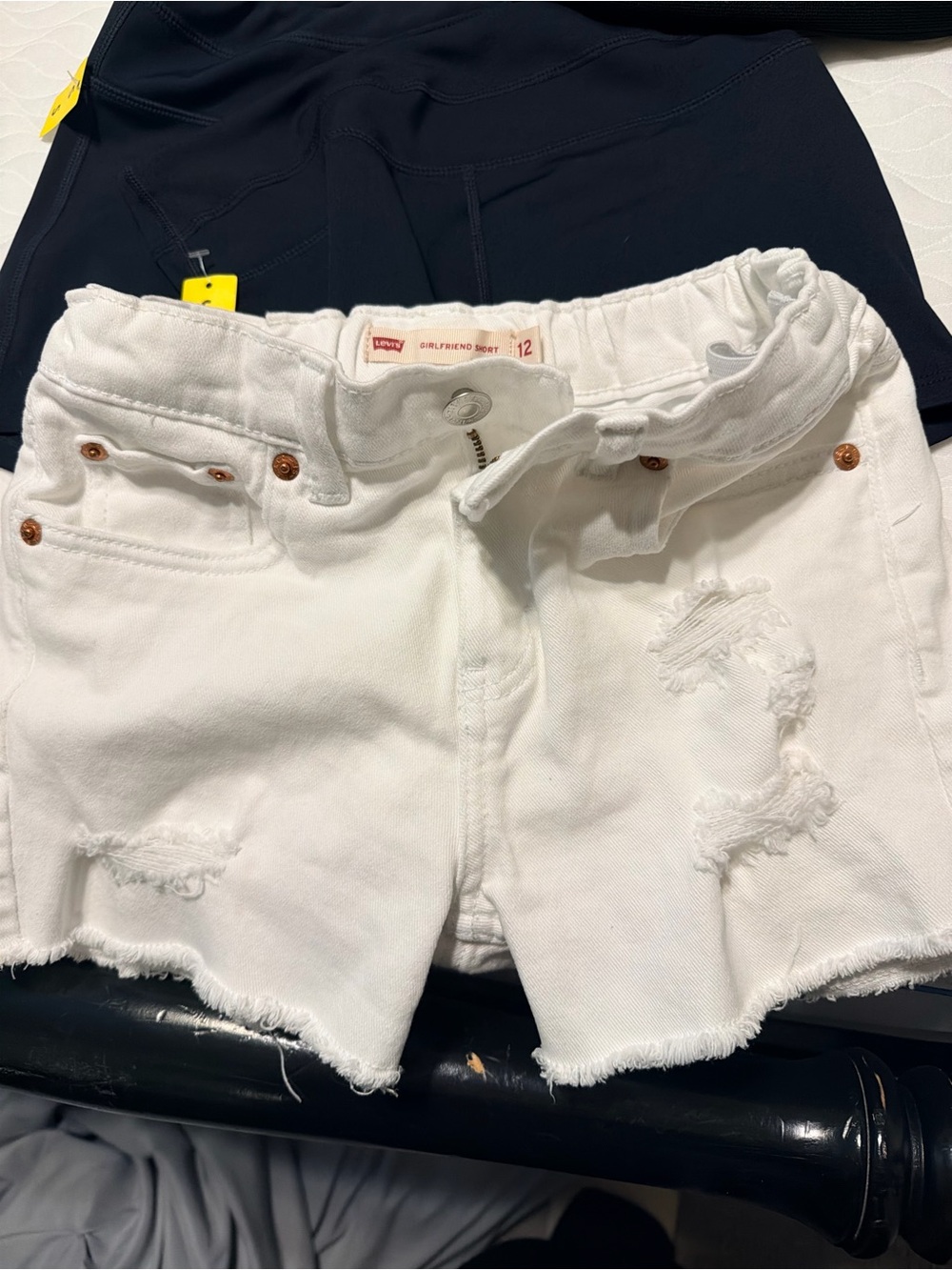 Levi's White Distressed Girlfriend Denim Shorts